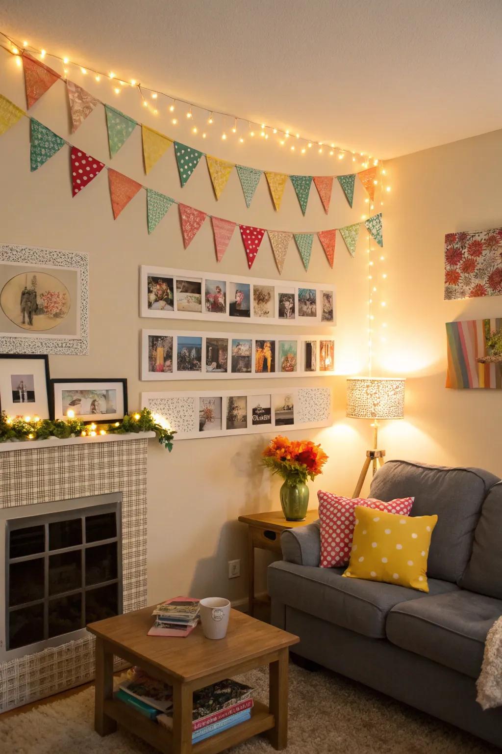 Garlands and banners contribute a celebratory touch to any graduation display.