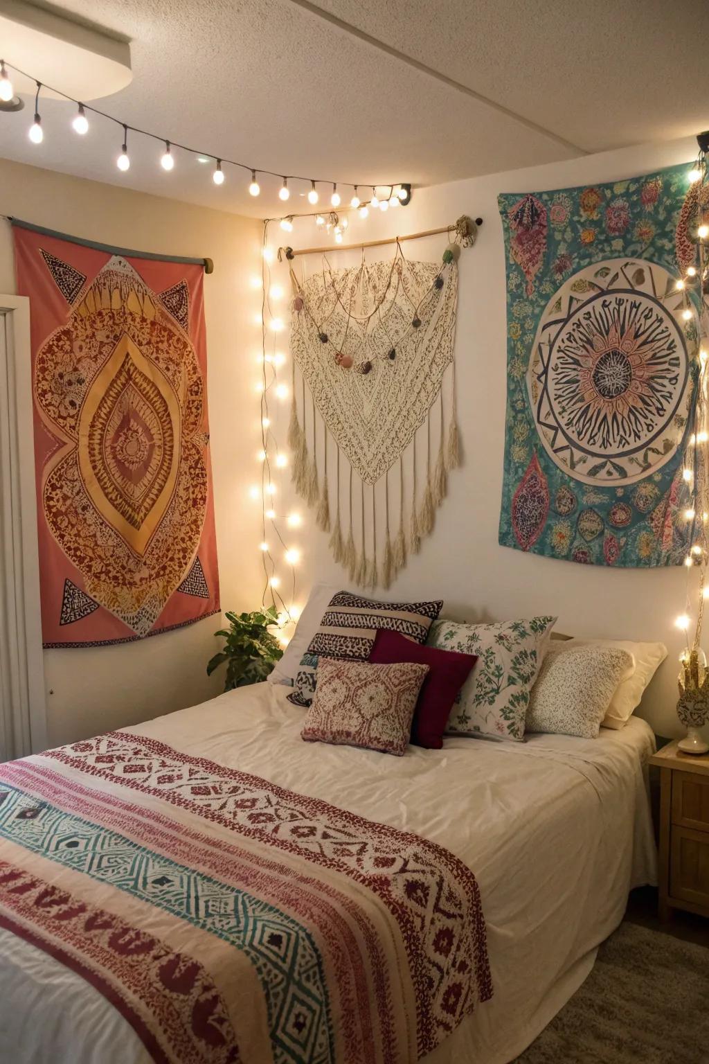 Bohemian decor elements add natural warmth to your bedroom.