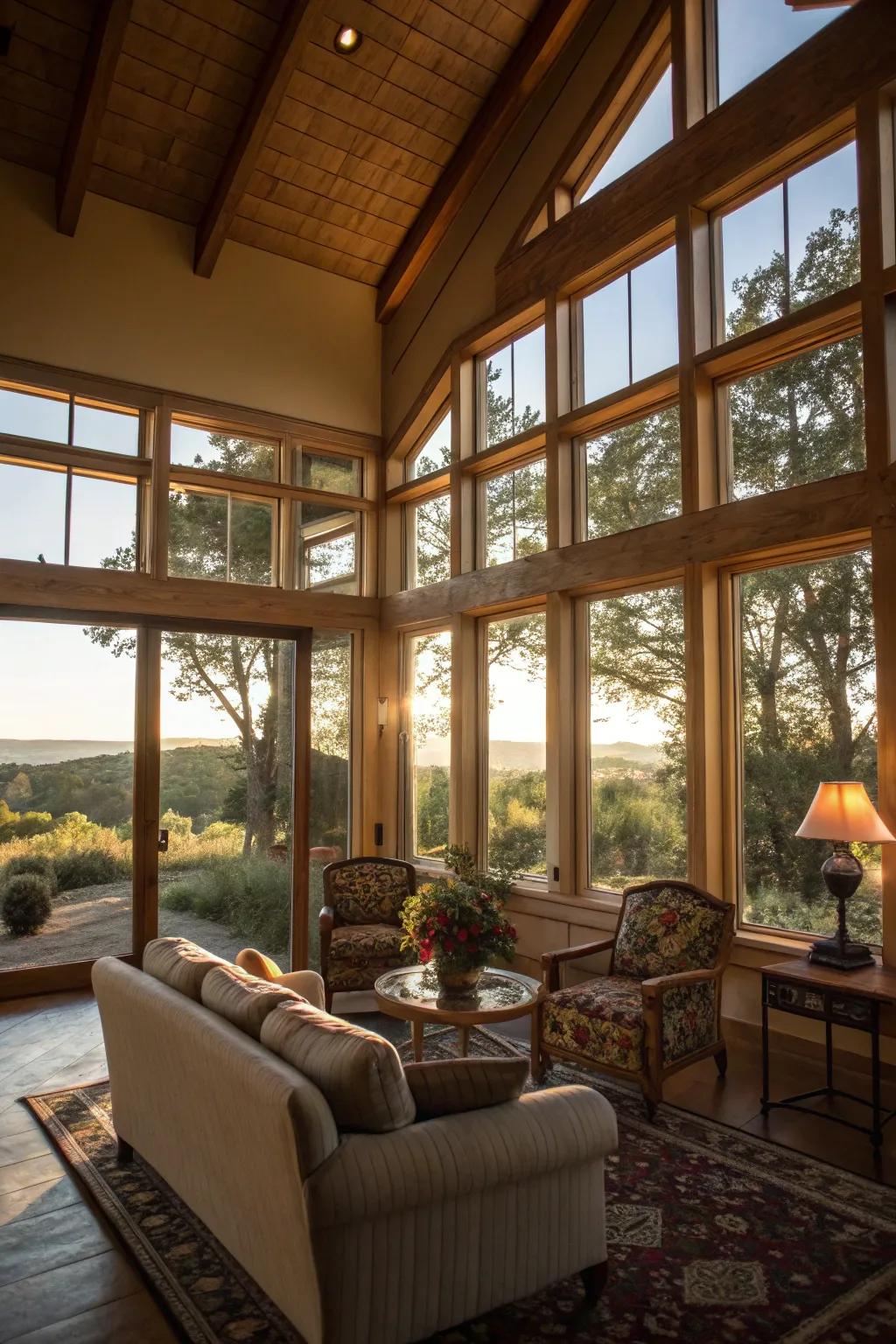 A guest house showcasing expansive windows that highlight natural light and openness.