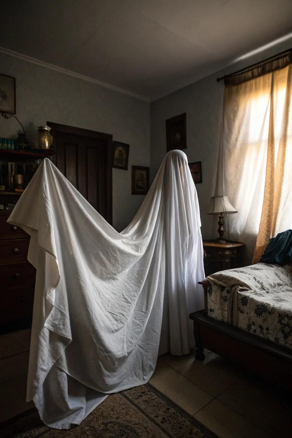 Simple drapes can evoke a ghost-like effect ideal for Halloween.