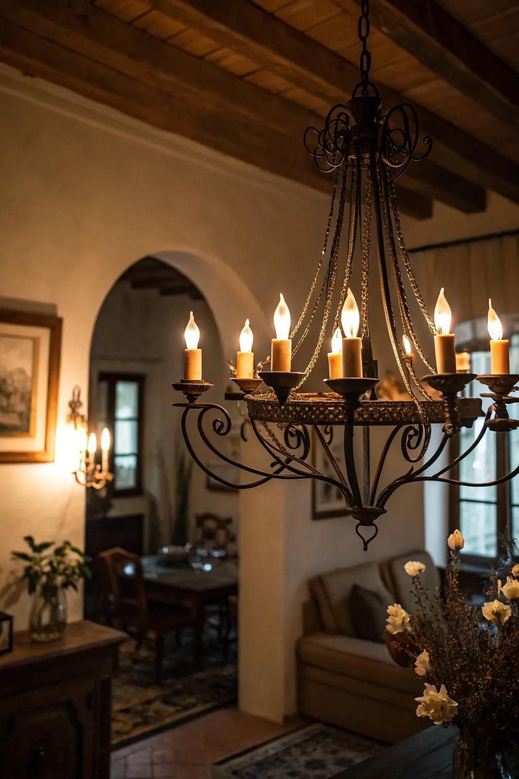 Candle-like bulbs produce an eerie radiance ideal for Halloween.
