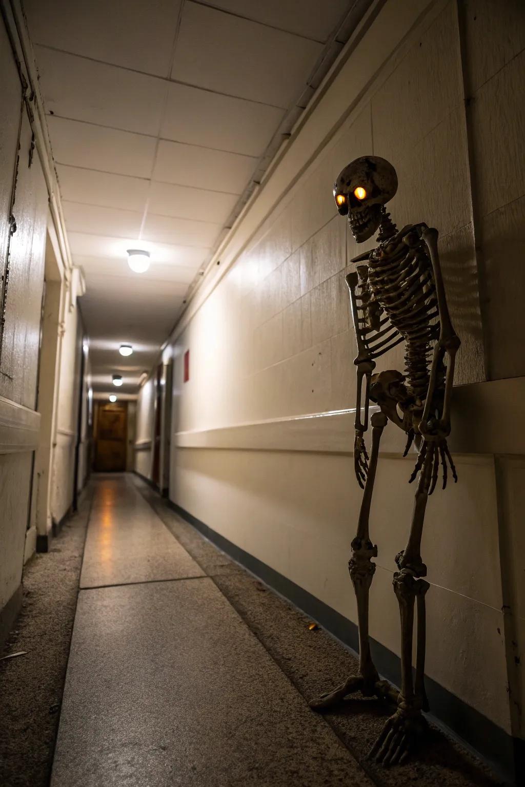 A skeleton adds a classic Halloween touch.