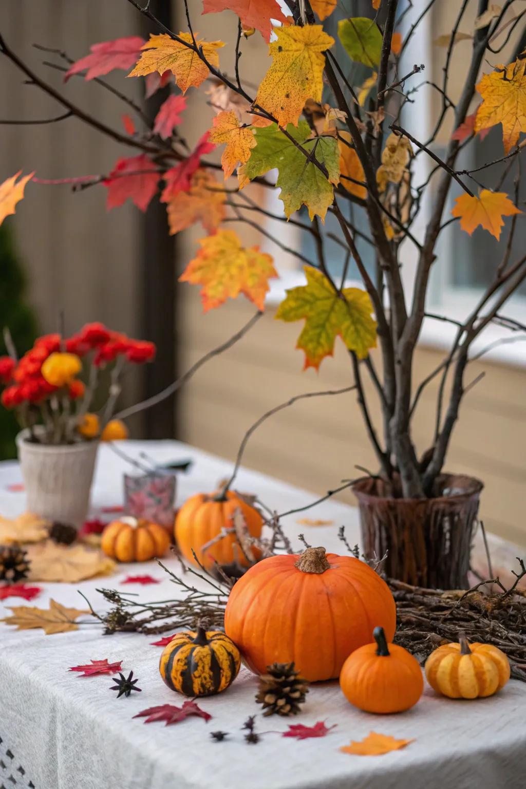 A harmonious blend of harvest and Halloween elements.