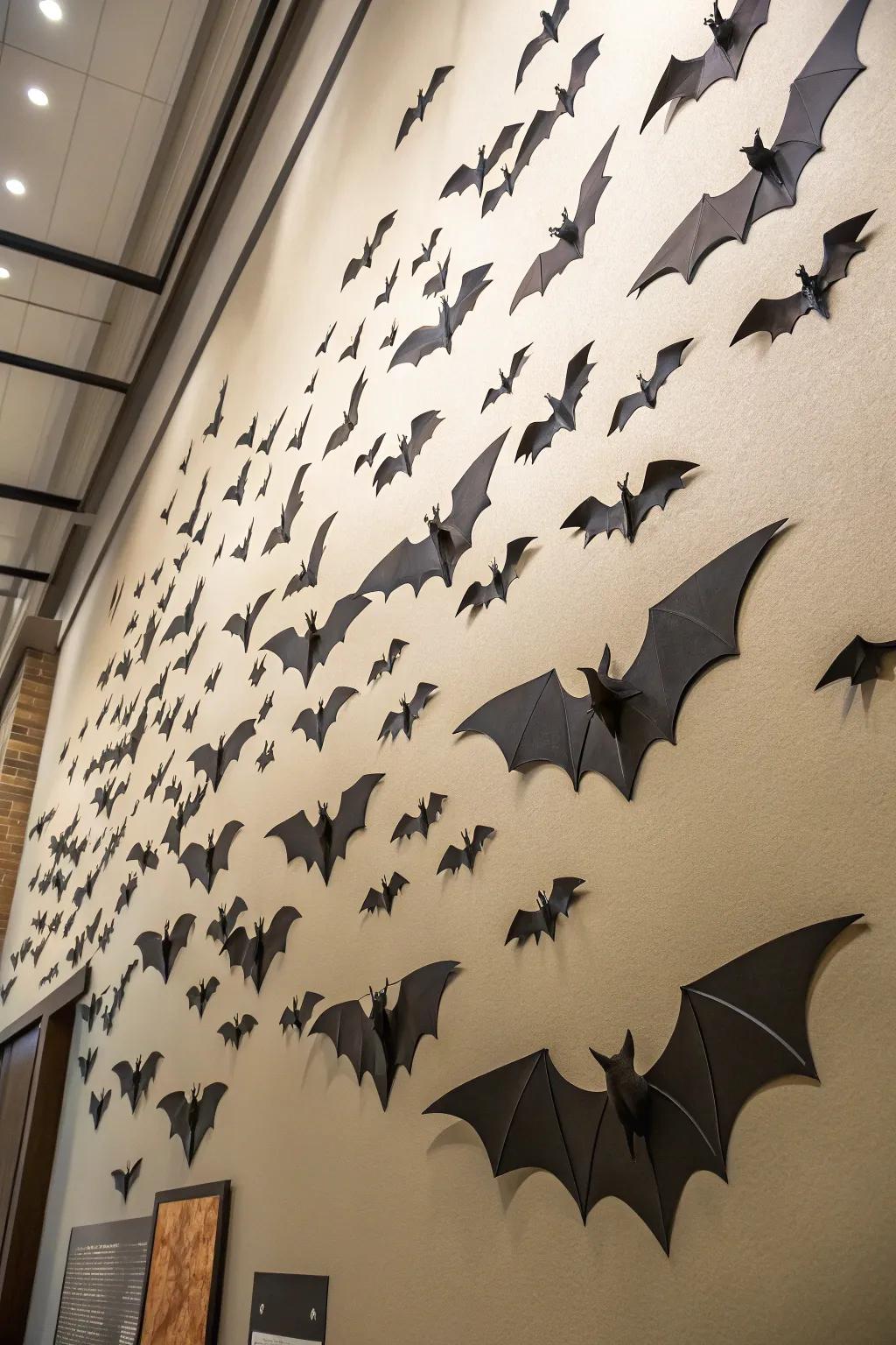 A 3D fanged flyer group makes for an eye-catching Halloween display.