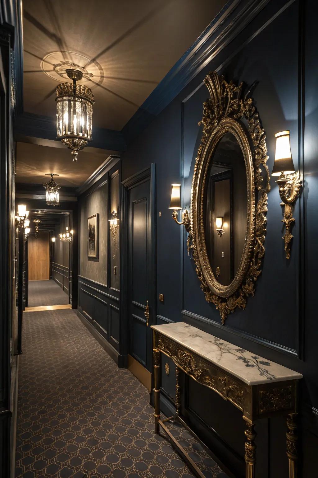 Dark shades are capable of adding a feeling of drama and elegance to hallways.