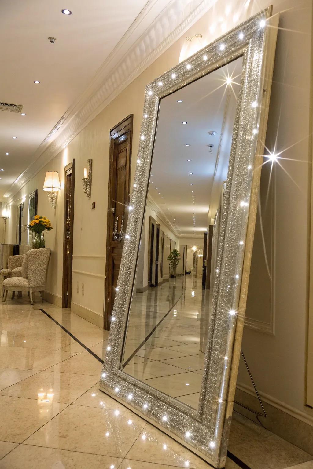 Bevelled mirrors enhance light and elegance.