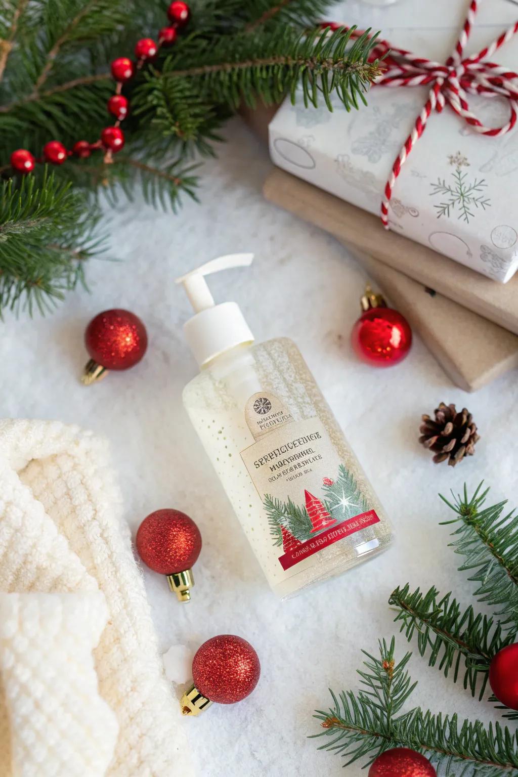 Liquid soap adorned with a festive decorative item