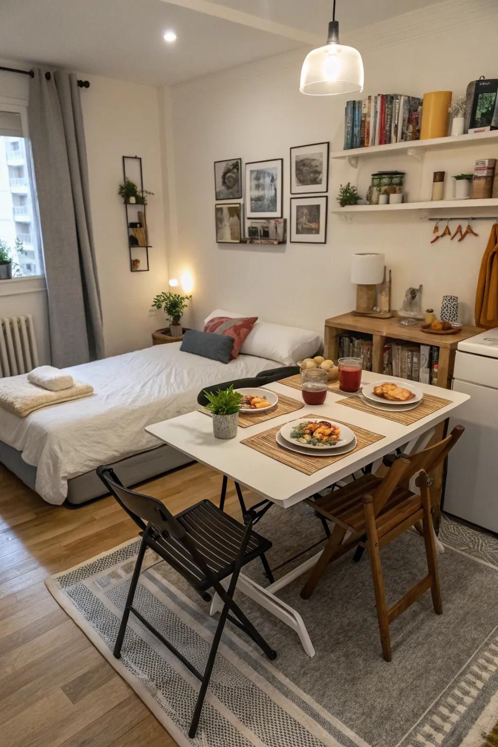 Dining table transforming into a bed