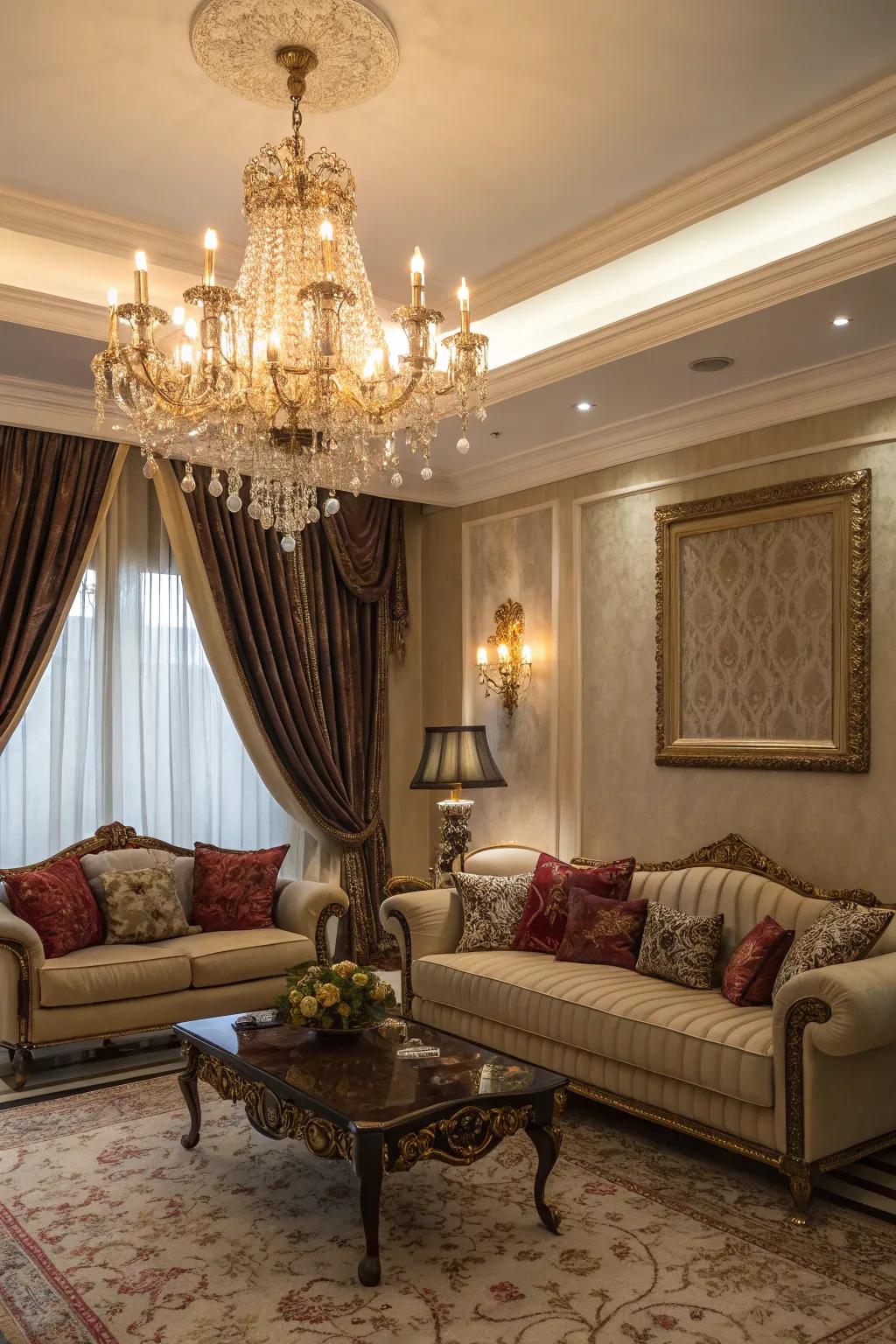 A living space that features opulent decorations