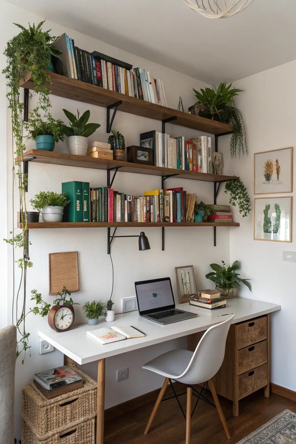 Vertical storage solutions to optimize home office space.