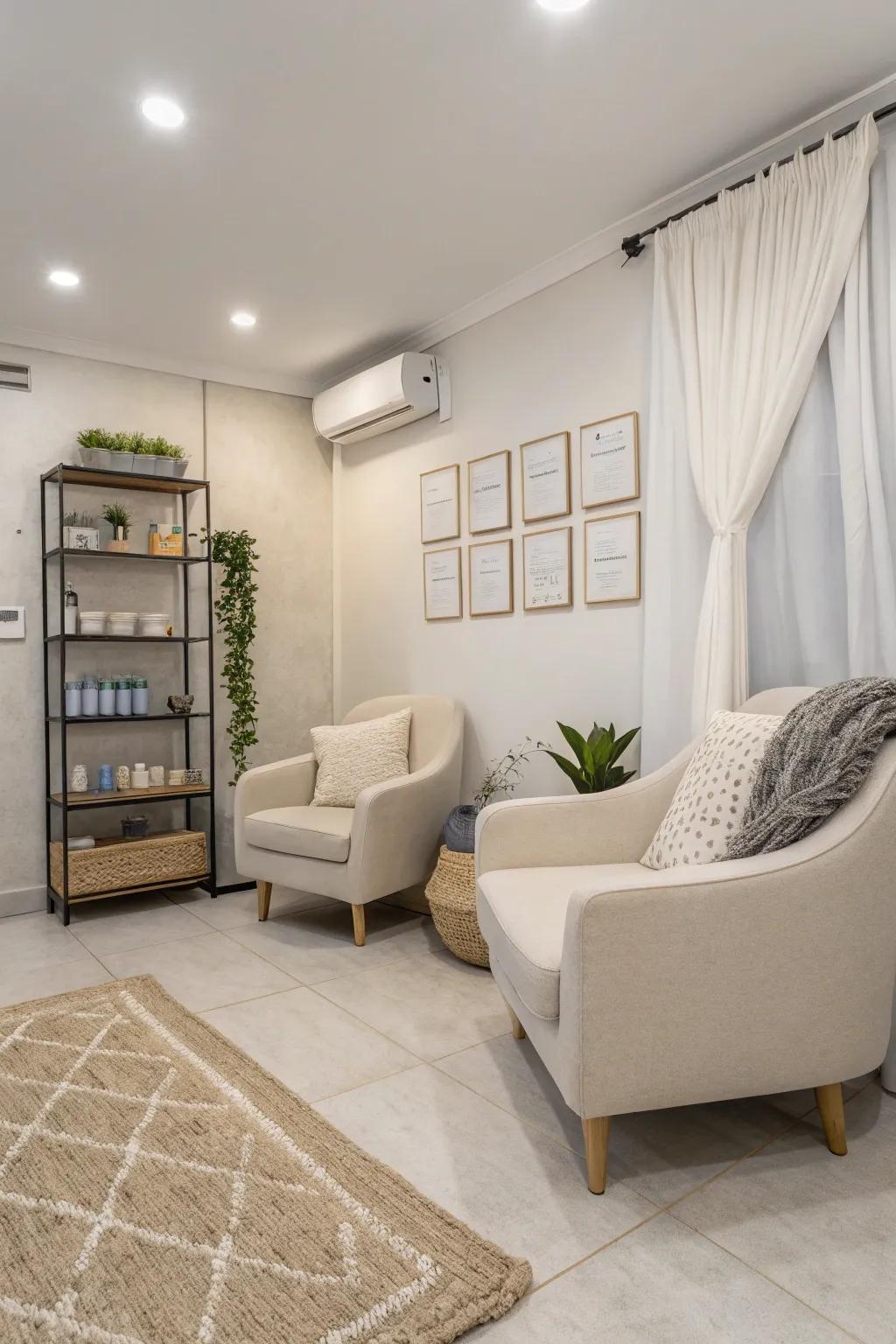 Simplicity is key when aiming for a peaceful salon atmosphere.