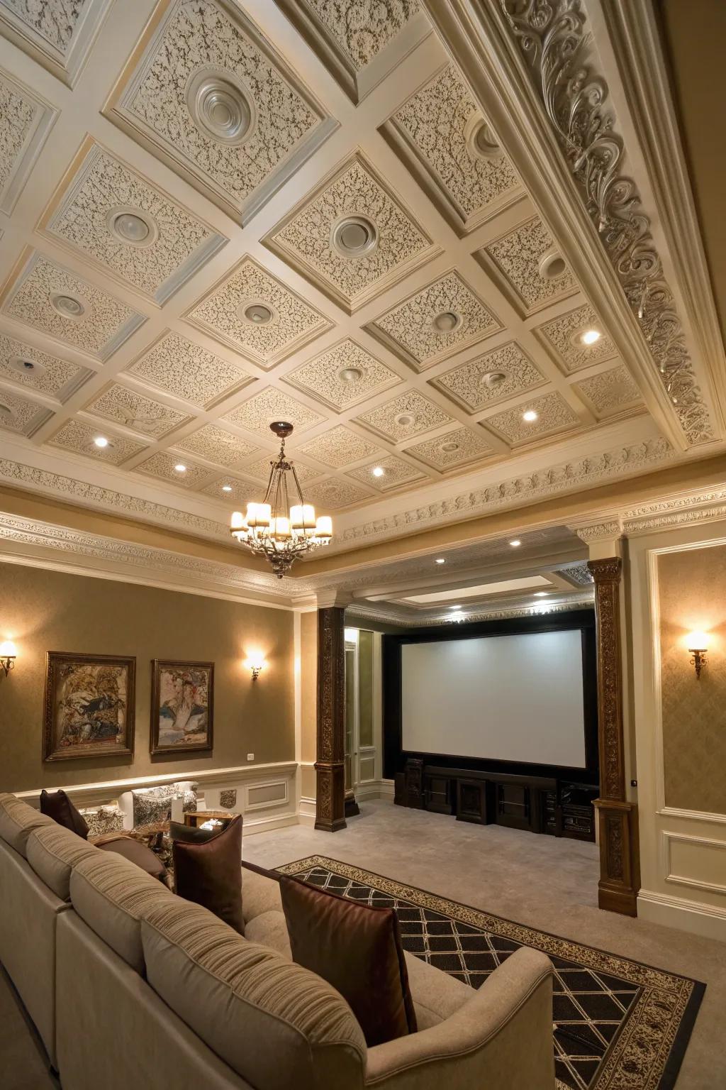 Add dimension and style using a panelled ceiling.