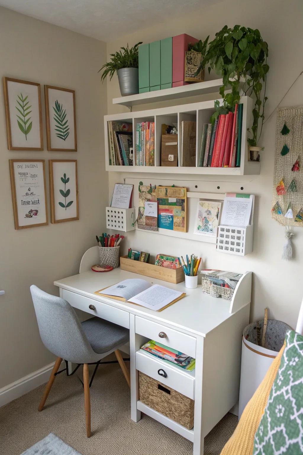 Utilizing wall space helps keep your homeschool room organized.