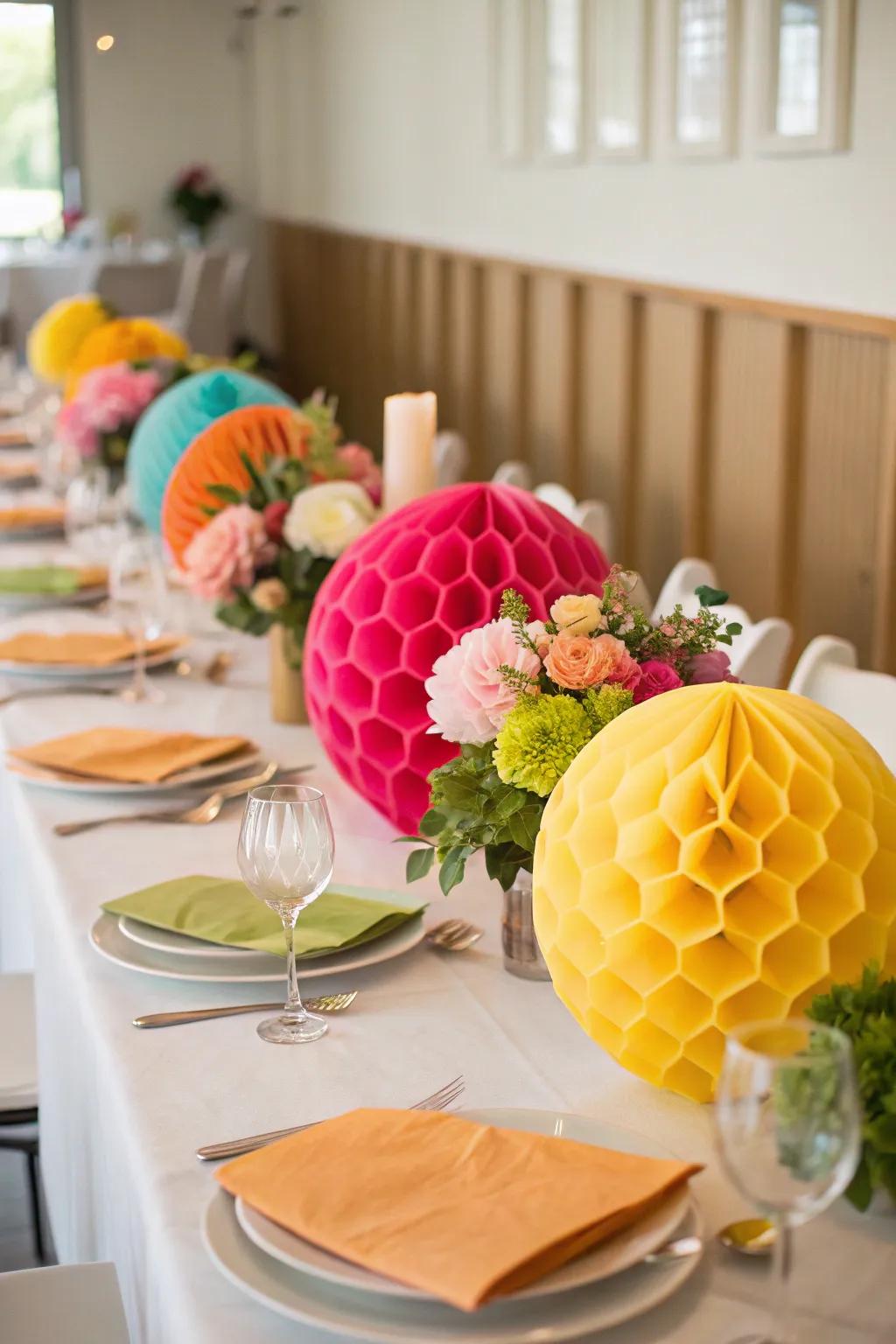 Improve your table display with honeycomb centerpieces.