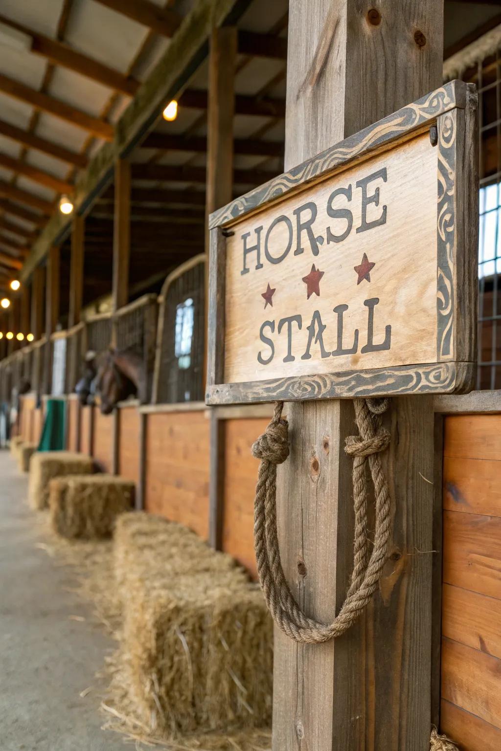 Country-style rope embellishments enhancing a stable marker.