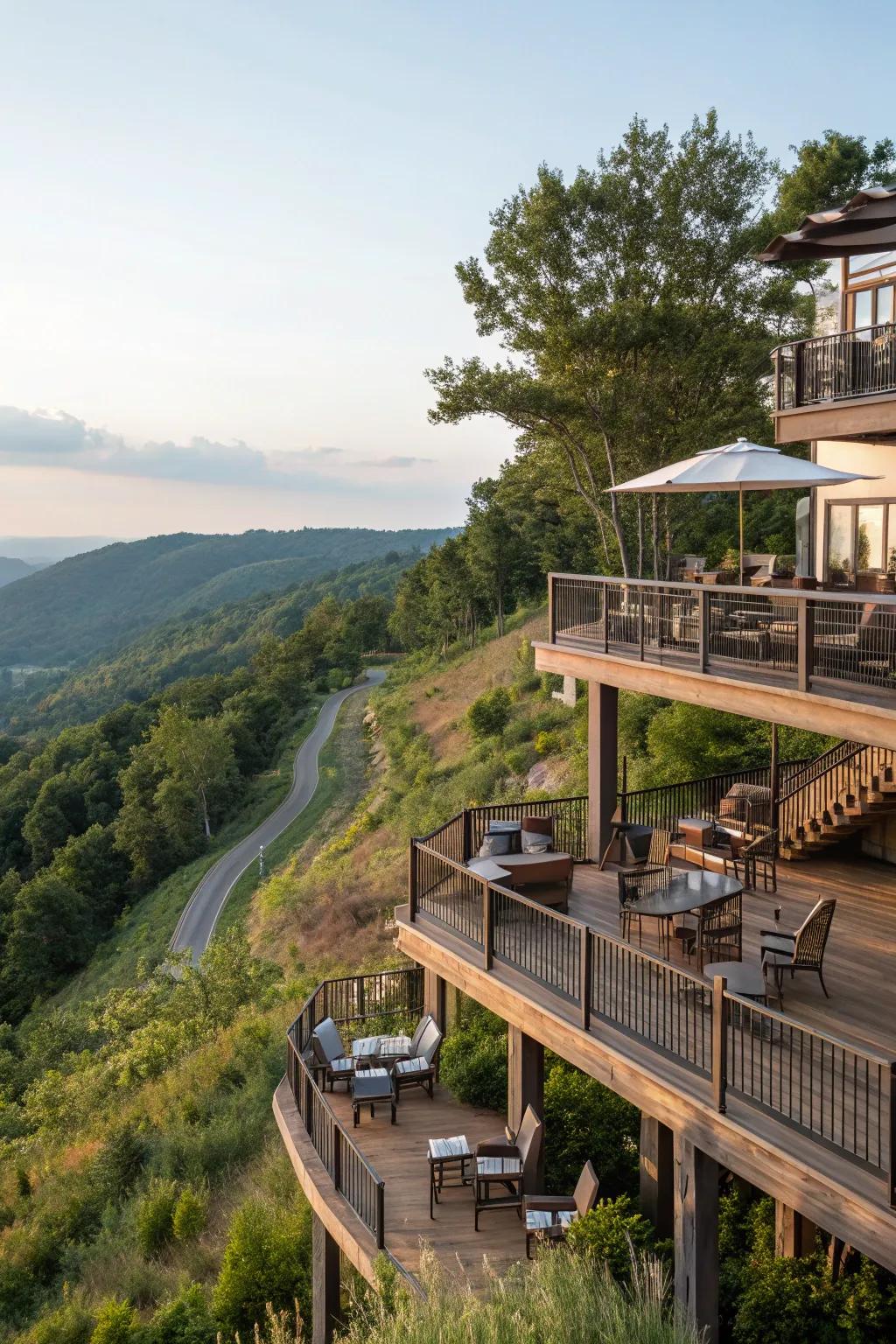 Multi-level decks delivering diverse outdoor experiences and scenery.