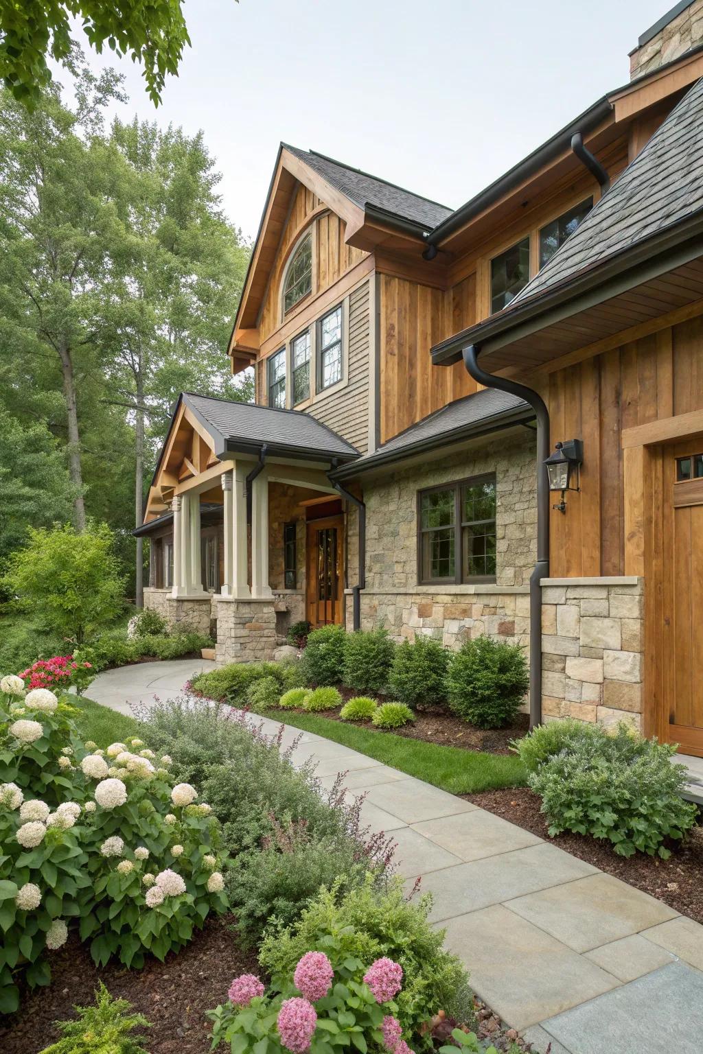 Mixed-material trim adds texture and visual interest to this home.