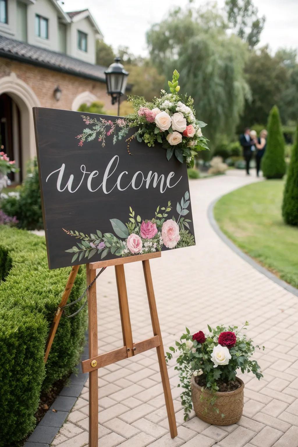 A charming welcome sign to greet housewarming guests