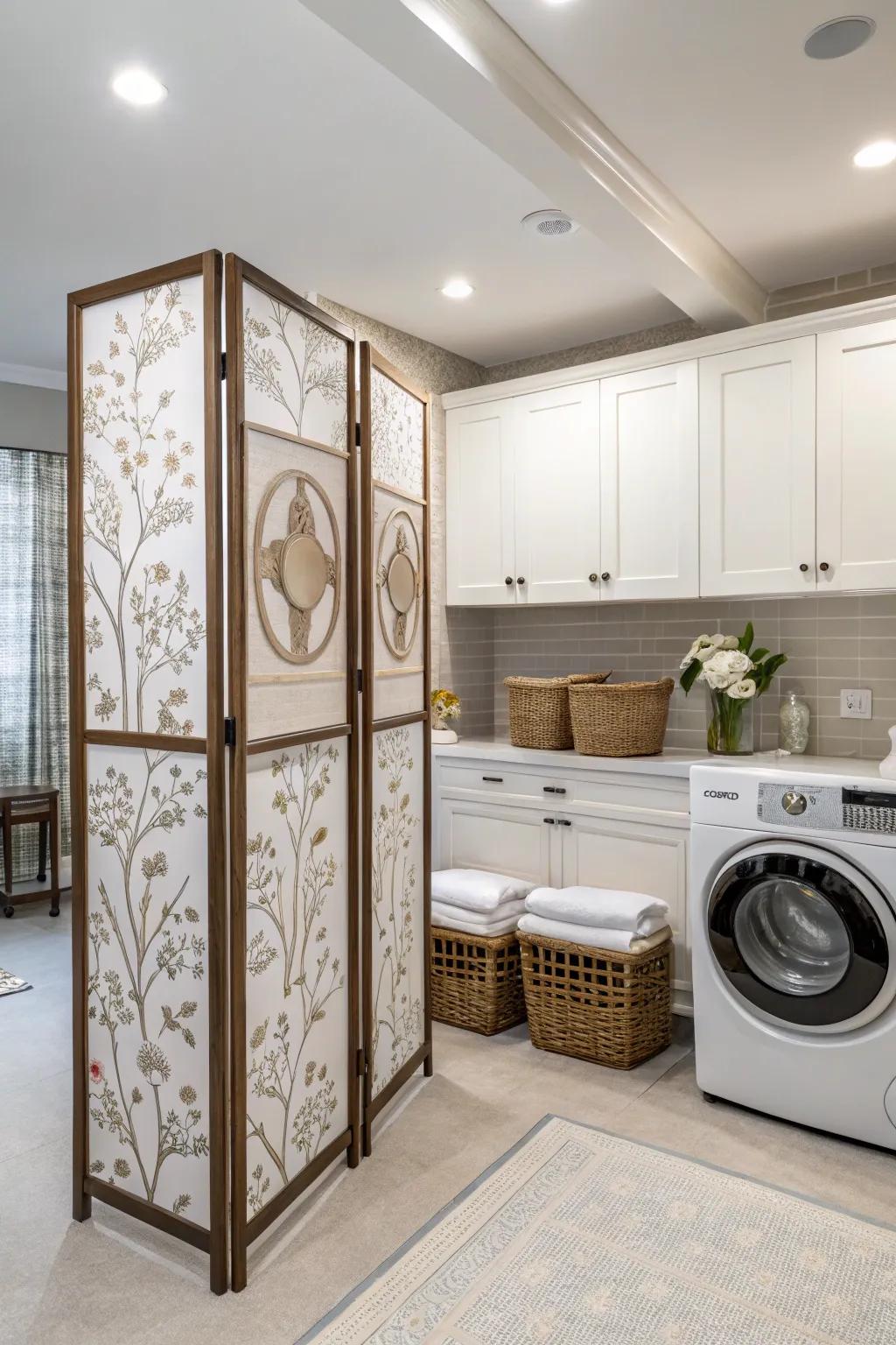 Folding screens offer a versatile and stylish concealing solution.