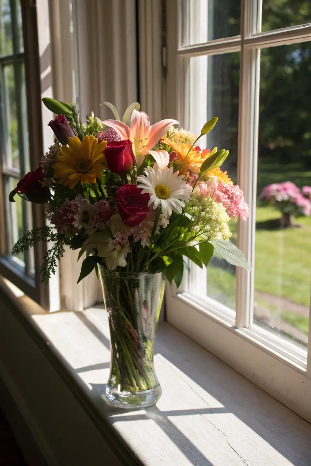A widened bloom holder manifesting a lively floral presentation.