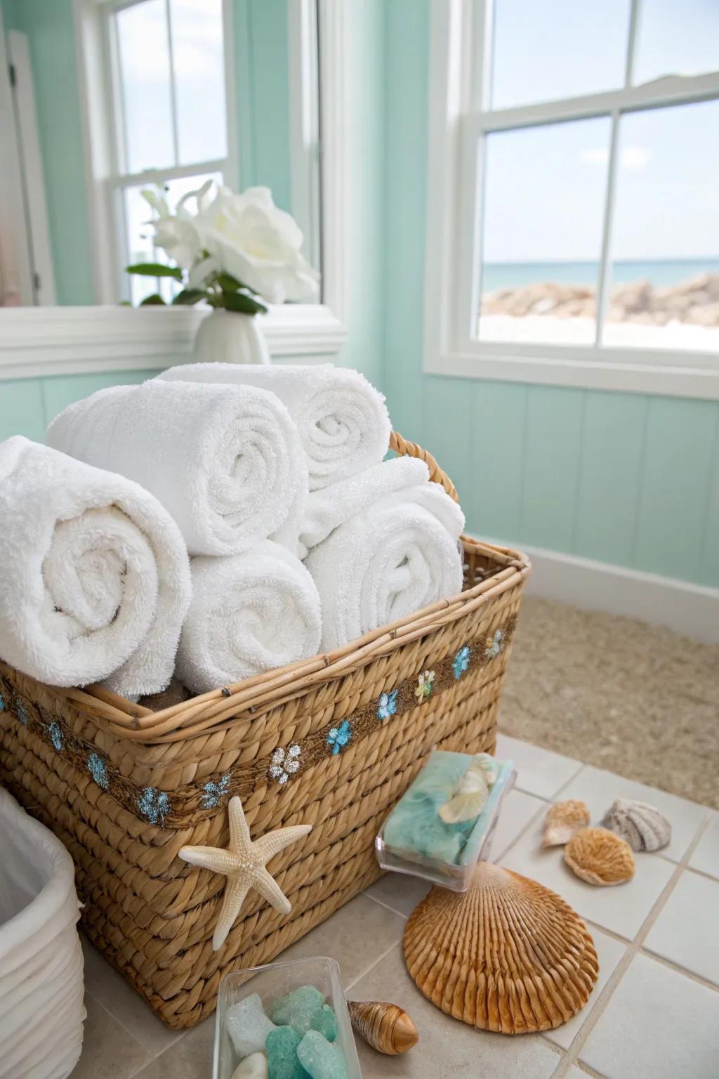 Bring a touch of the coast indoors with osier bins.