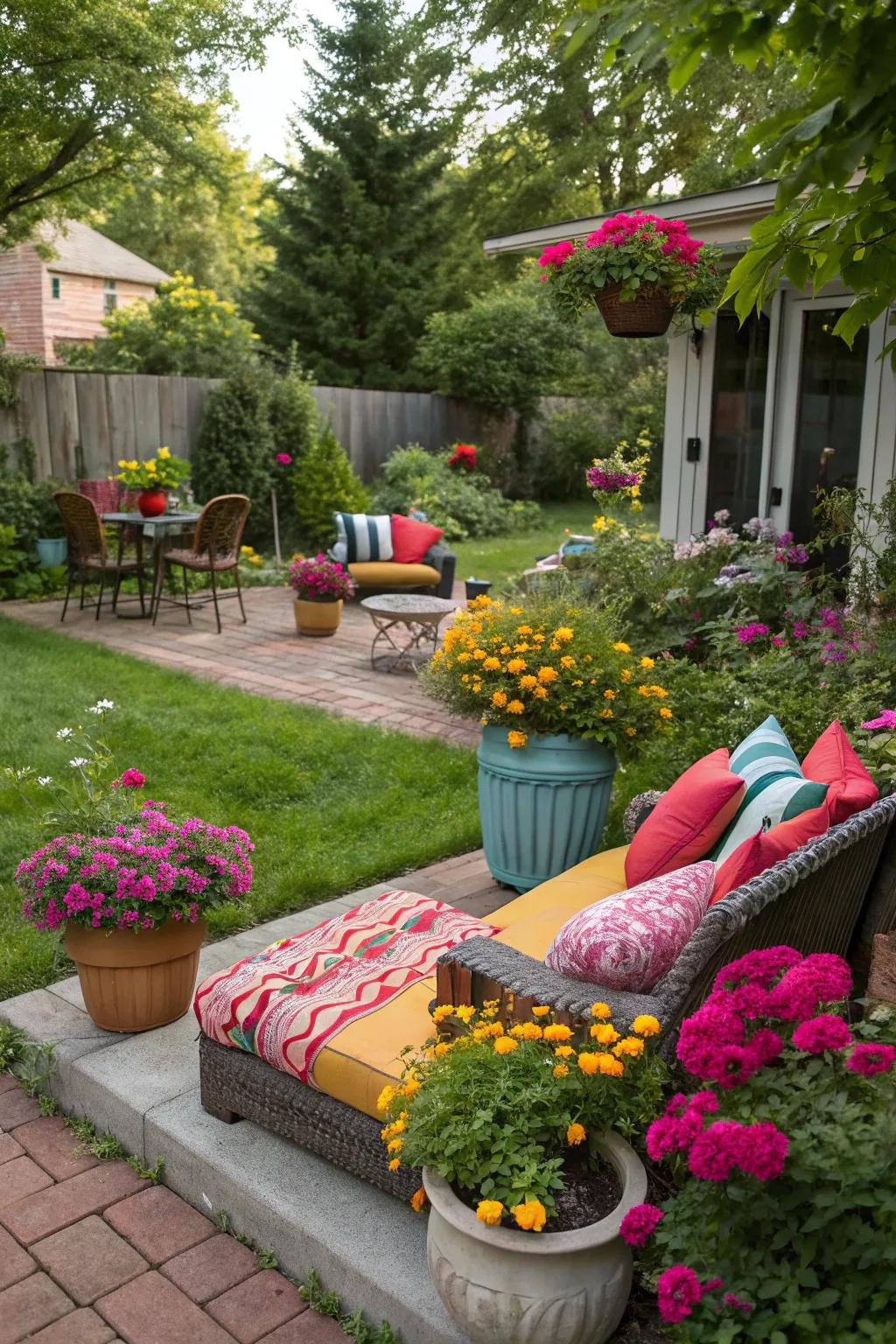 Colorful accents add vibrancy to your outdoor space.