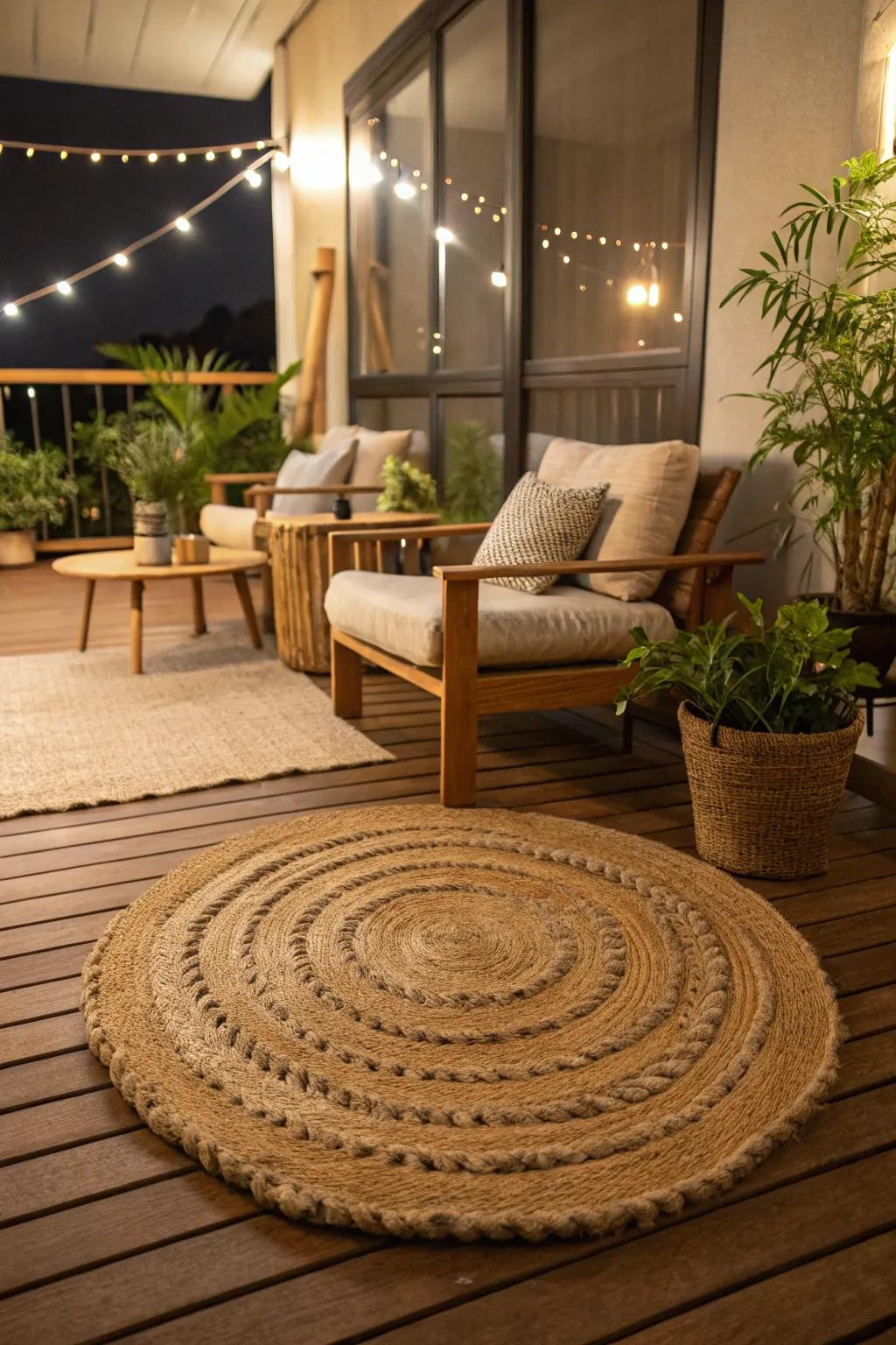 A plush carpet introduces warmth and texture to this indoor deck.