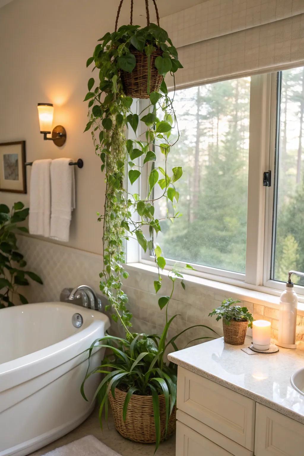 Fashion a spa-like ambiance with lavatory heartleaf philodendrons.