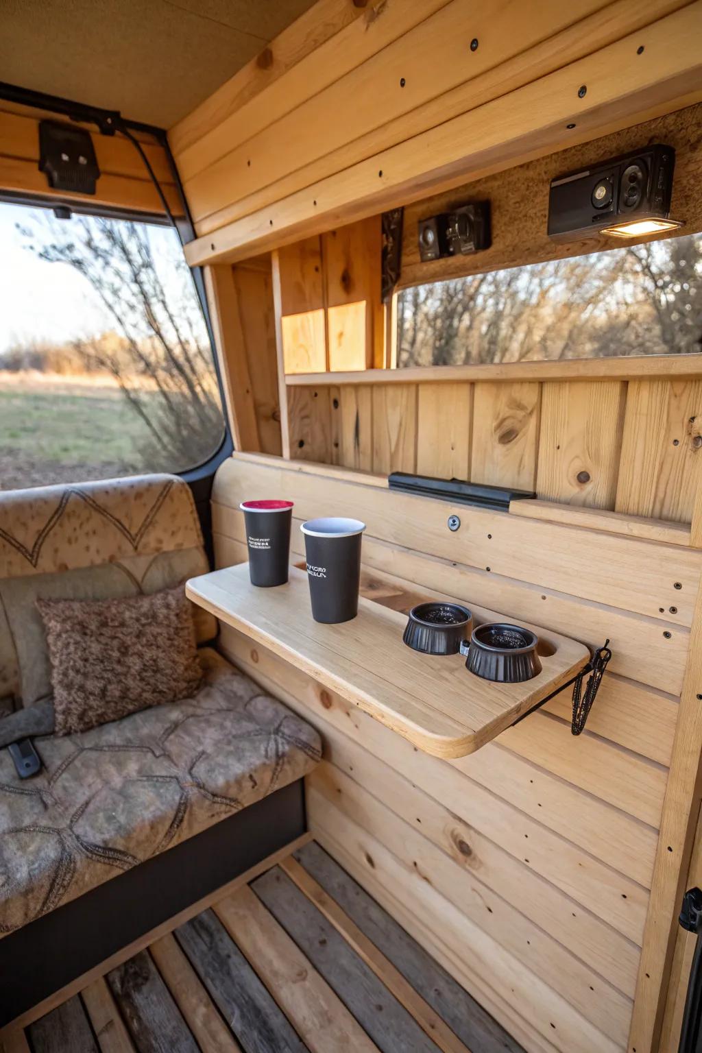 Cup holders add convenience and help prevent messes.