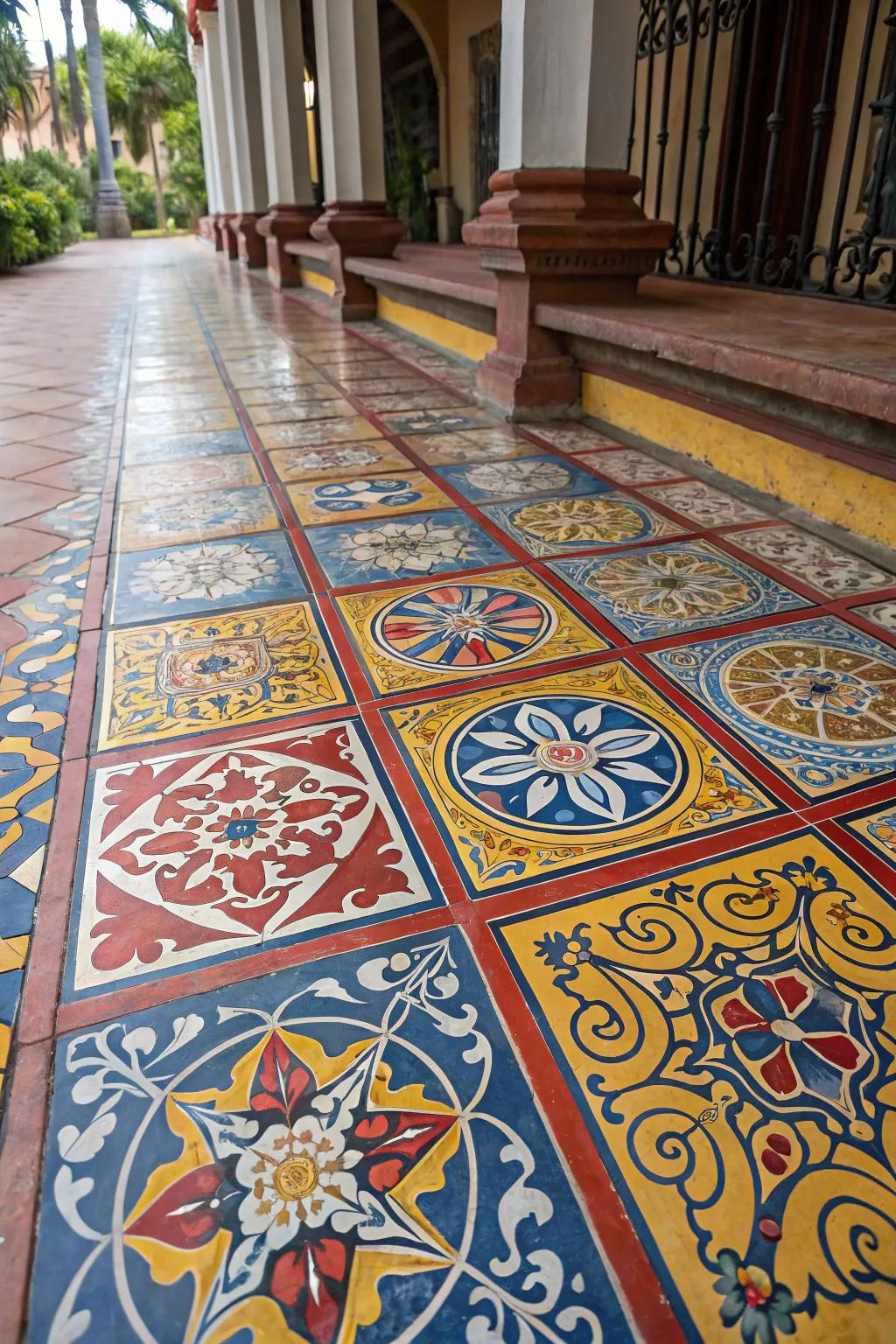 Decorative tiles introduce beauty and utility to the flooring.