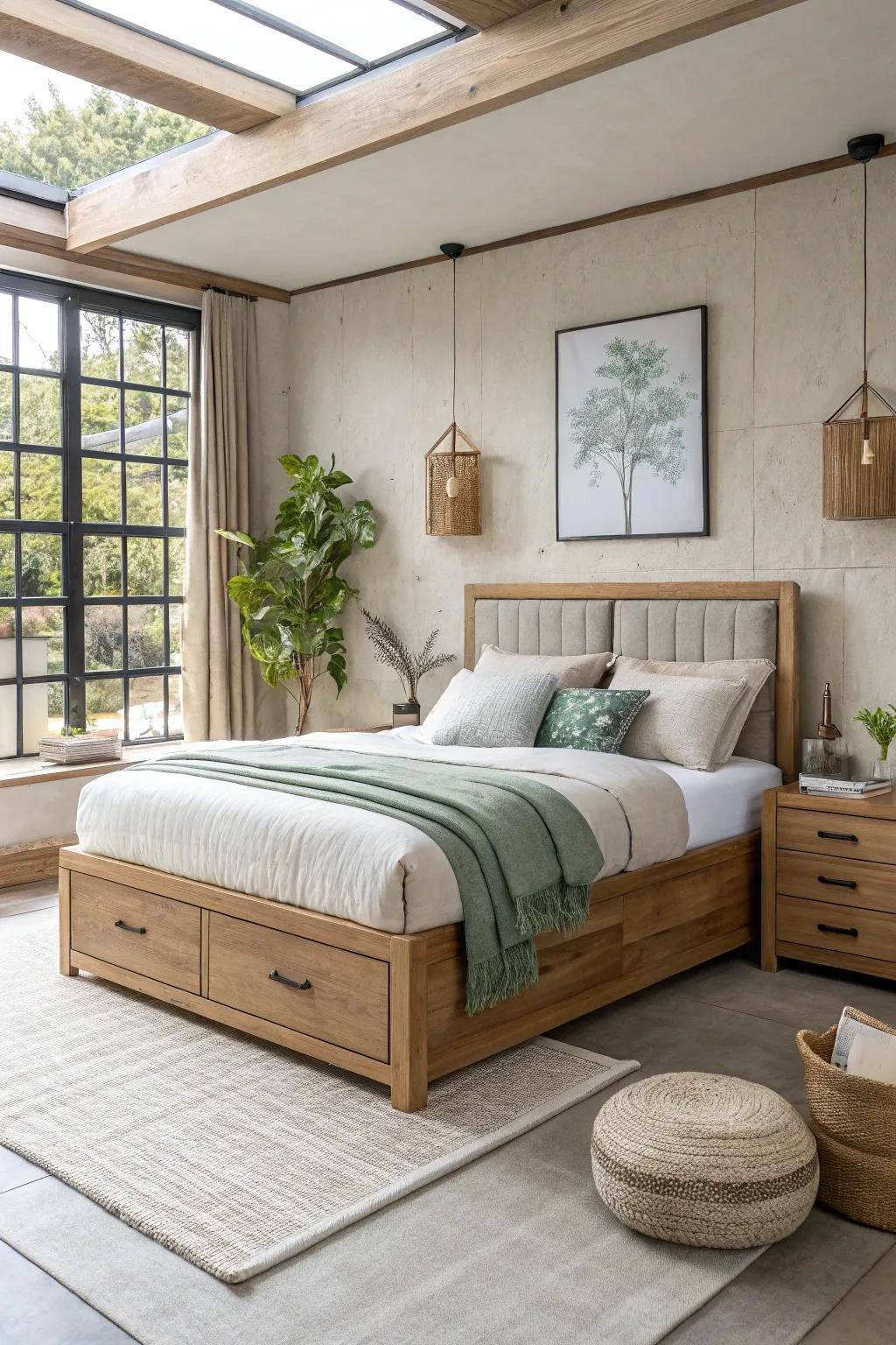 Function meets form in this Japandi bedroom with clever storage solutions. #SmartDesign #JapandiHome