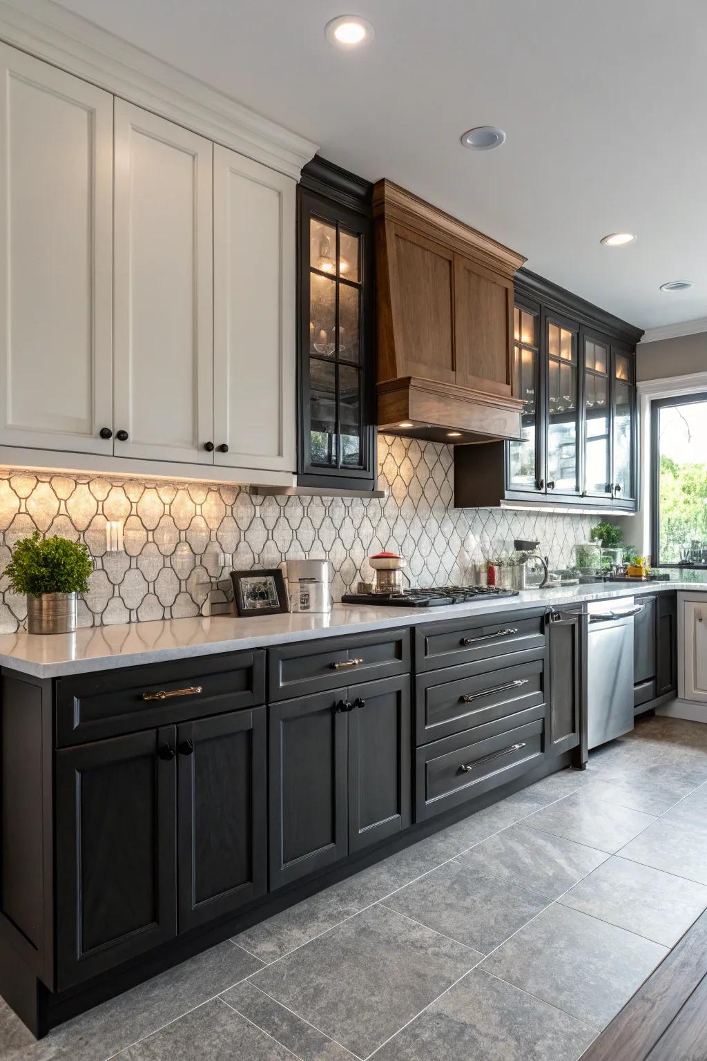 Dual-tone shelves enrich the depth and diversity of your cooking space.