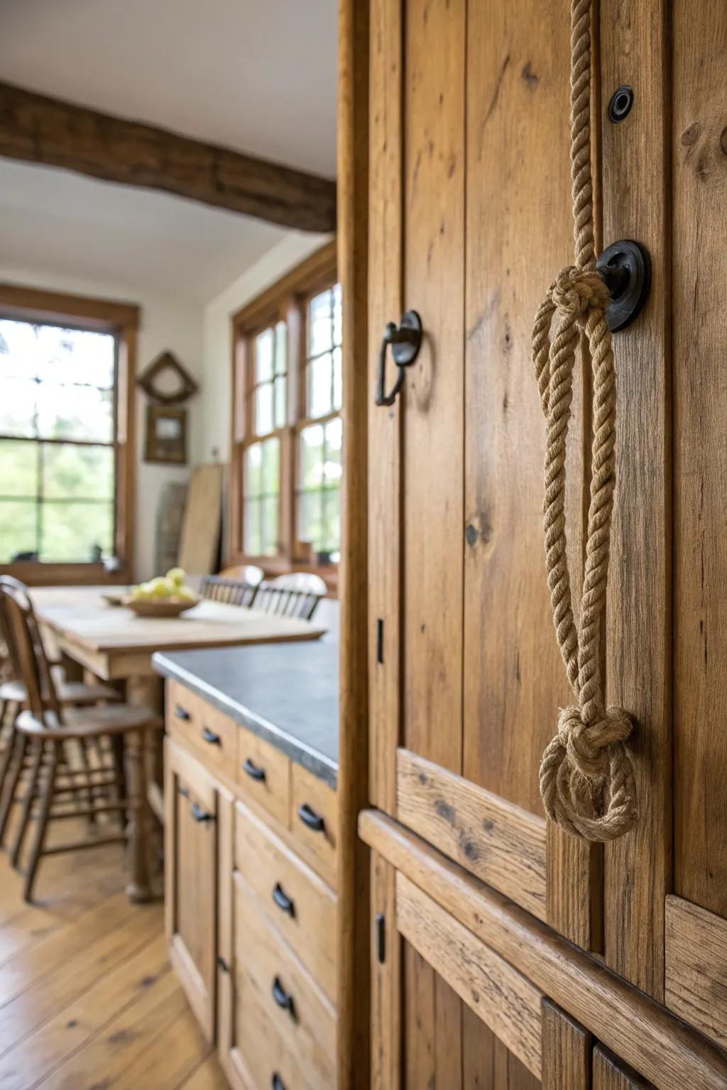 Down-to-earth fiber pulls that bring a handmade feel to farmhouse kitchens.