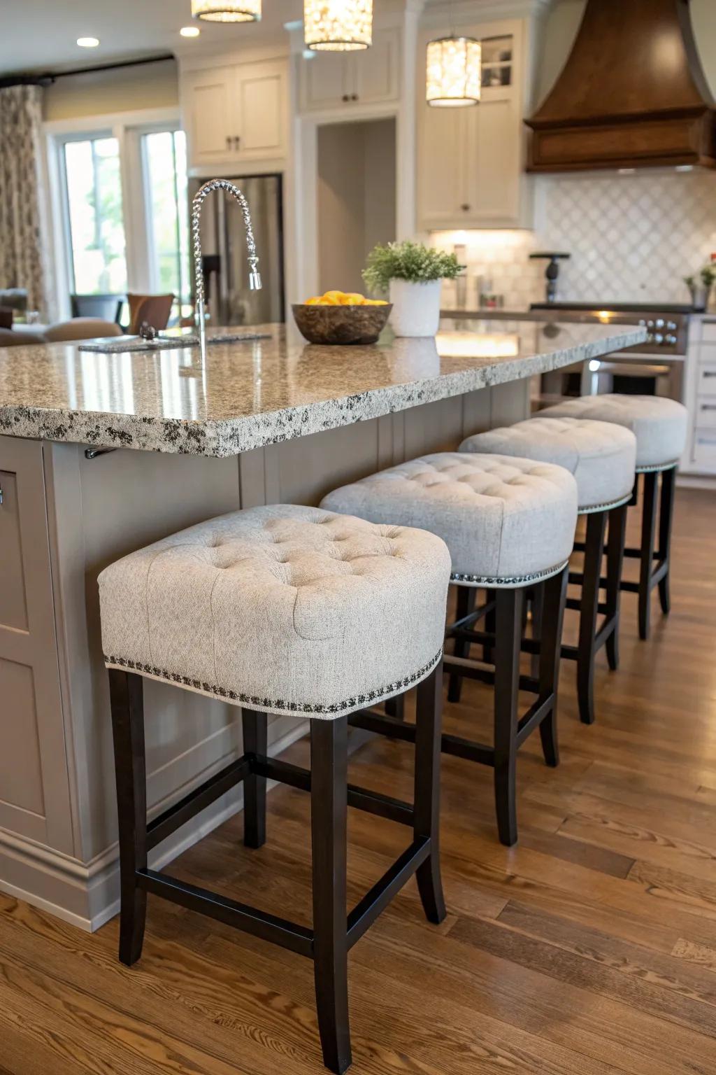 Welcoming bar stools create an ideal spot for conversations.