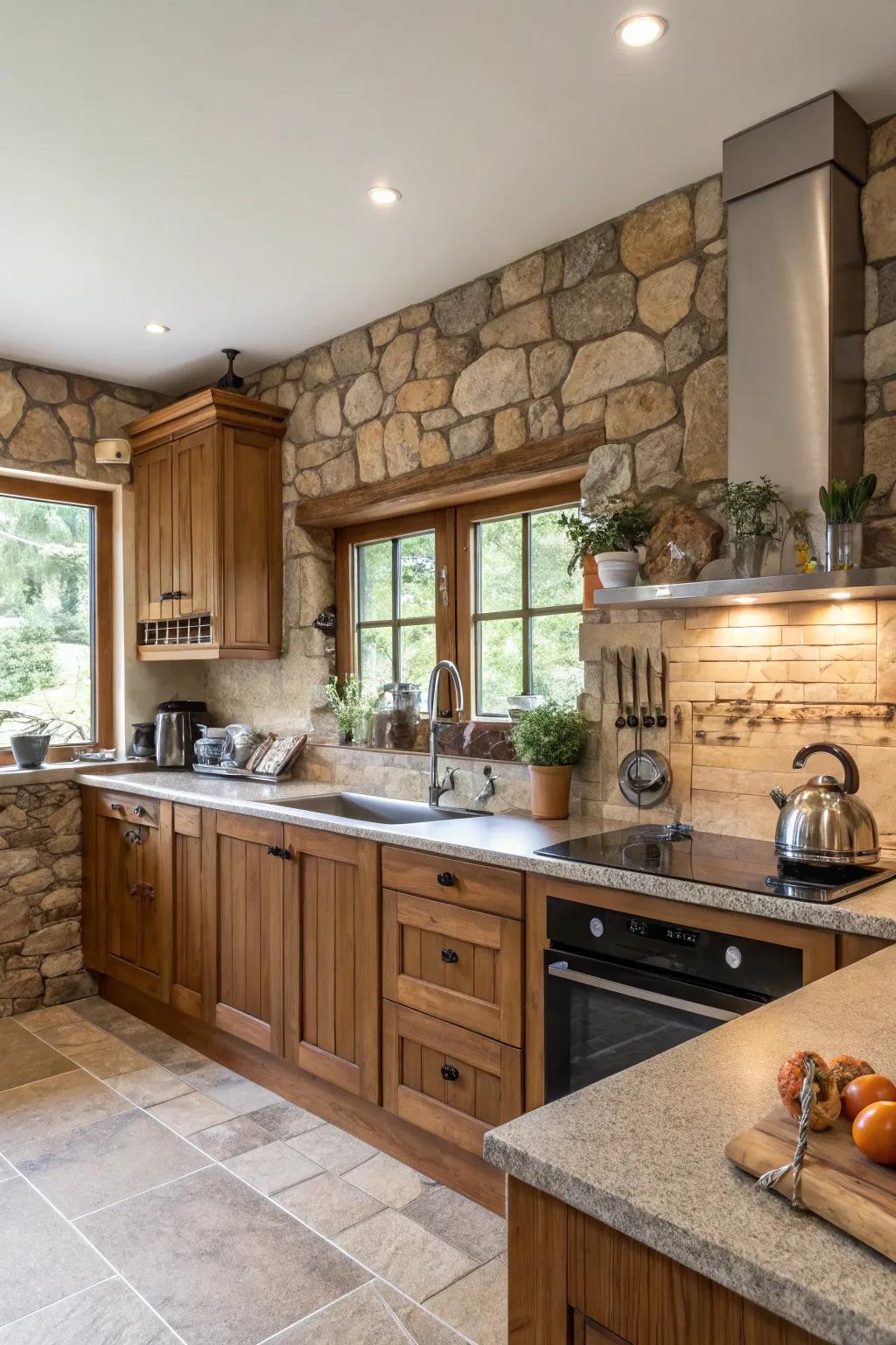 A kitchen displaying a mix of materials for added texture.