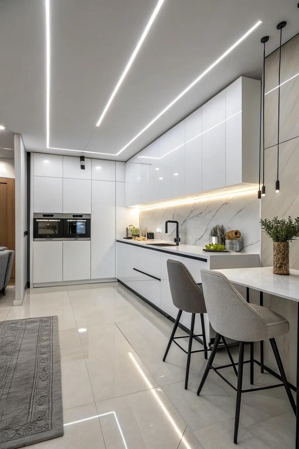 Enjoy modern simplicity with strip lighting that fits right in.