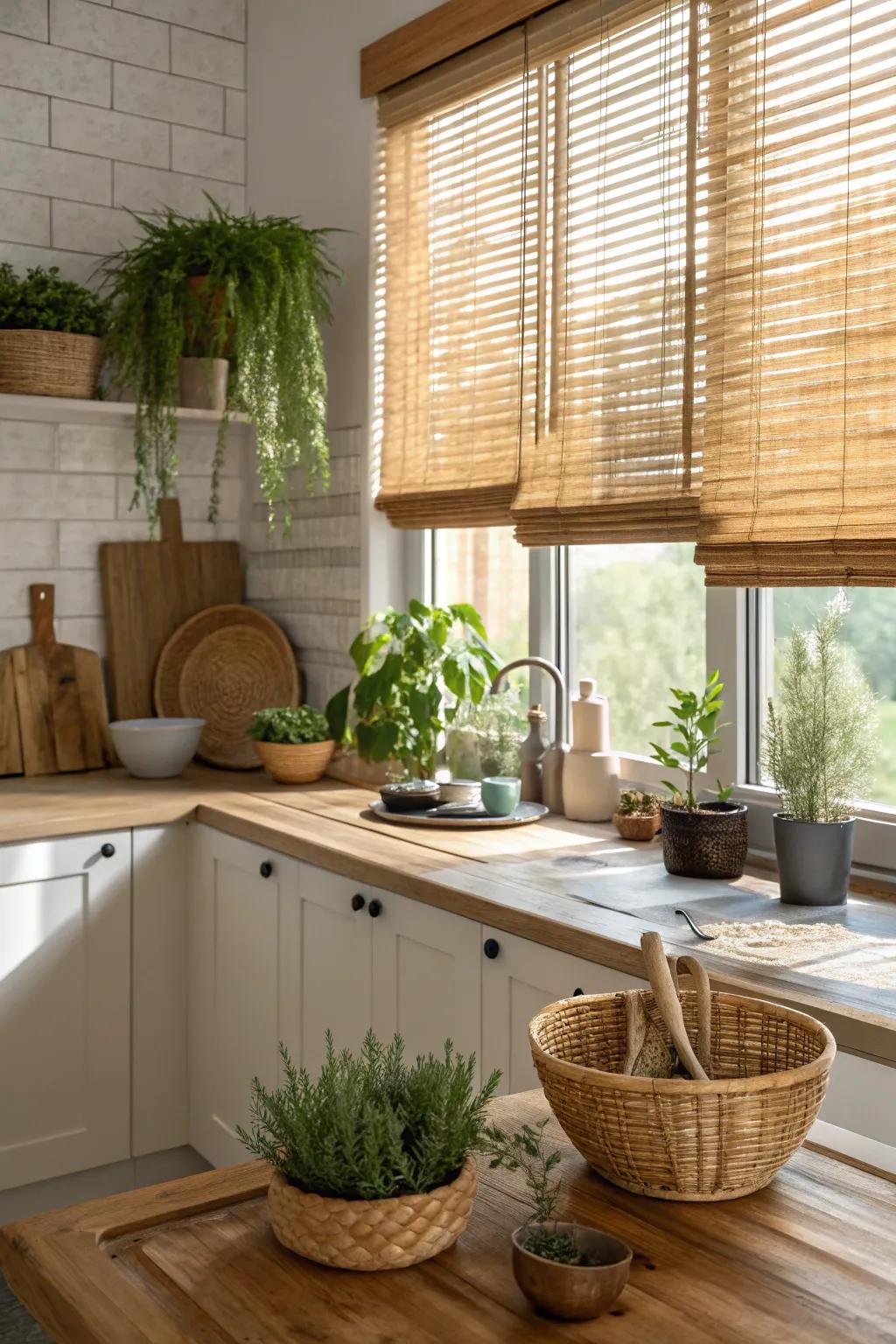 Bamboo blinds offer a sustainable and natural aesthetic to your kitchen.