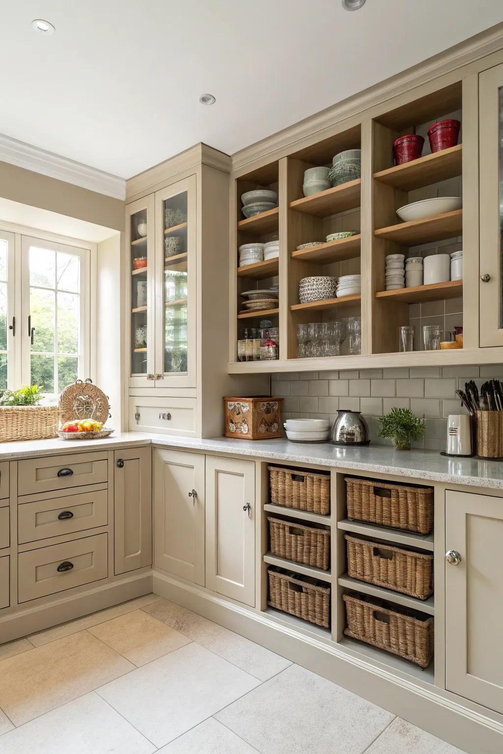 Clever storage systems maintain an orderly and efficient kitchen.