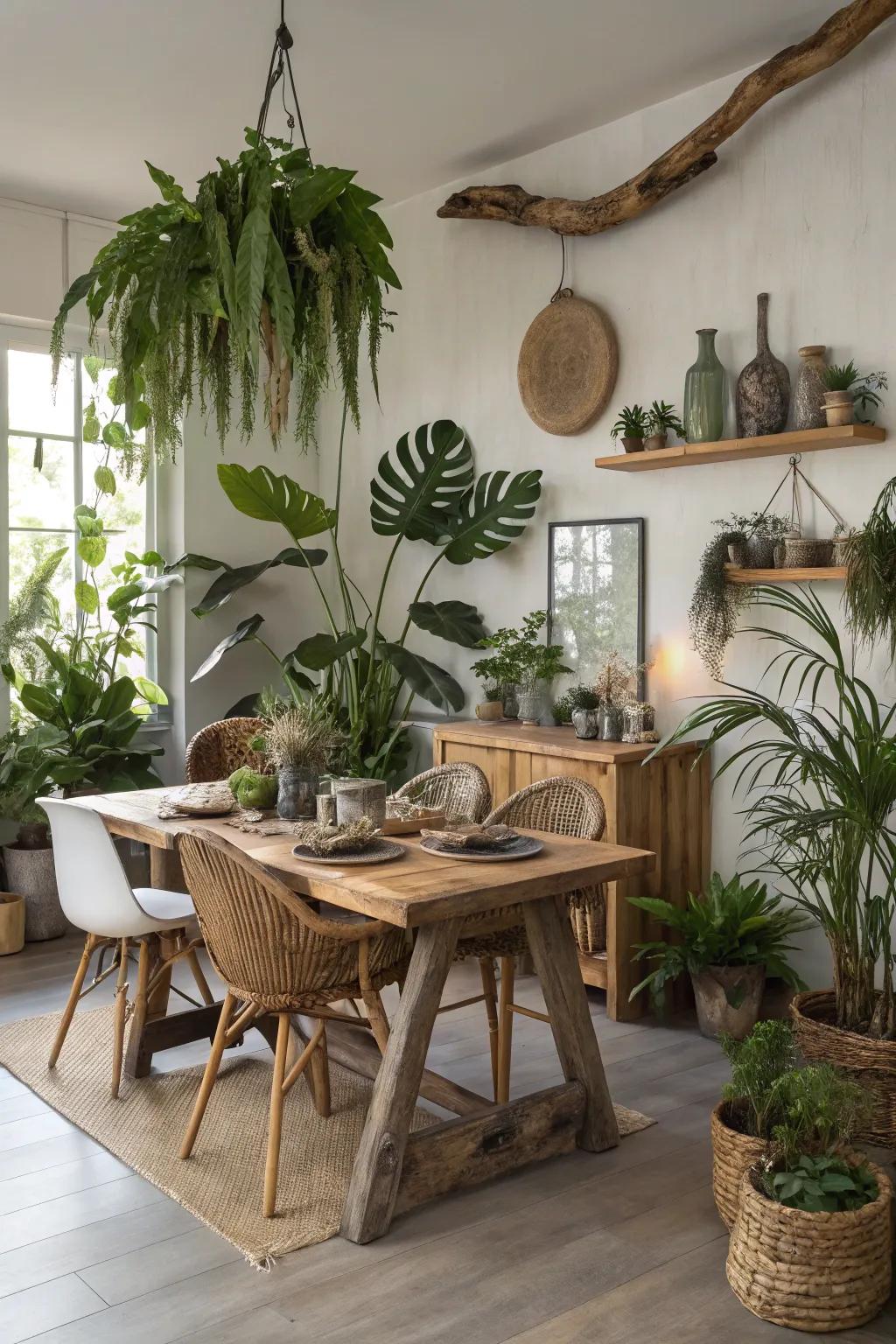 Natural accents bring life and character to the dining room.