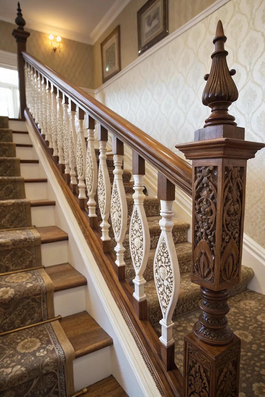 Ornamental spindles adding artistic details to the landing.