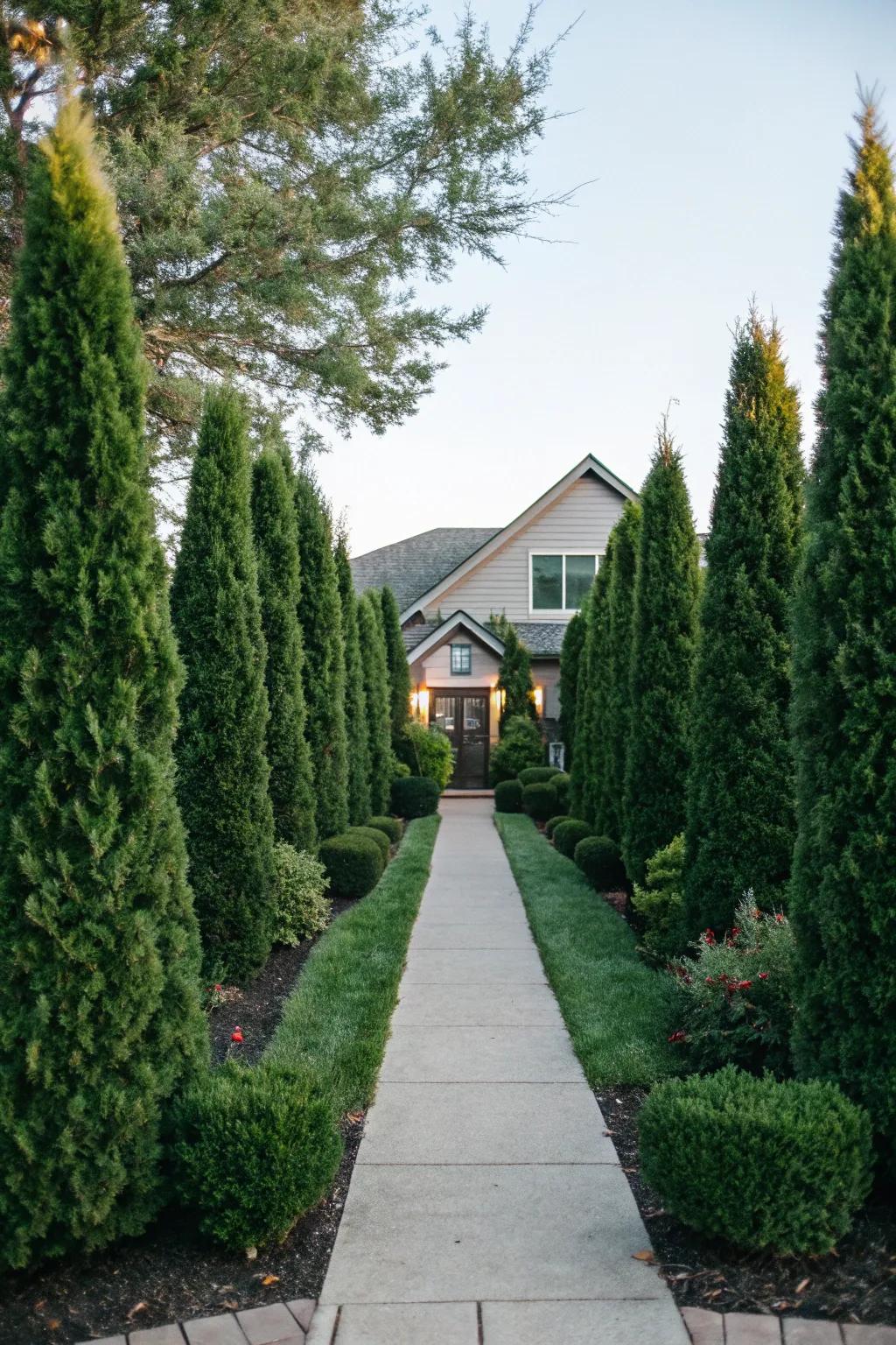Evergreens at your entryway create a grand and welcoming statement.