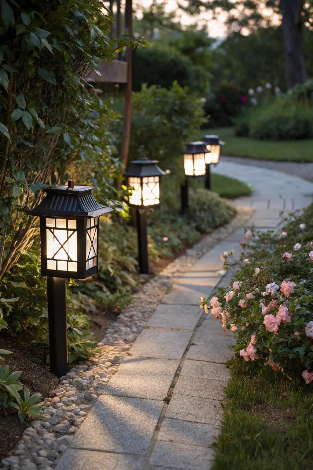 Garden lanterns fashion an enchanting outdoor retreat.