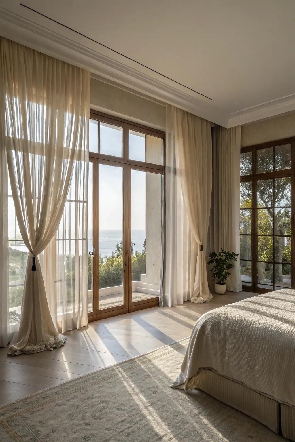 Sunlight enhances the airy feel of the master bedroom.
