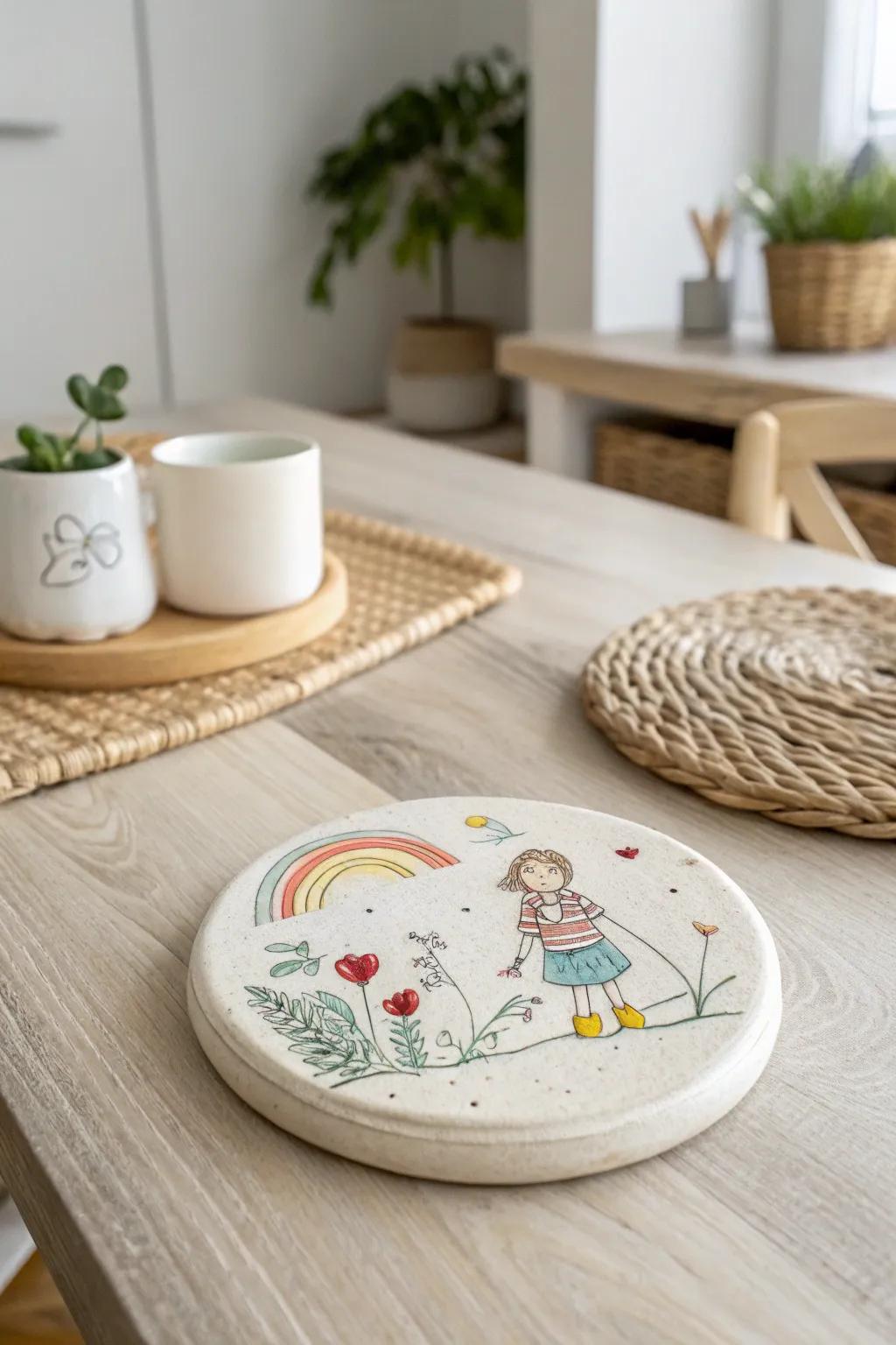 Turn your child's imagination into a treasured memento with these DIY art coasters. Perfect for adding a personal touch to Dad's workspace!