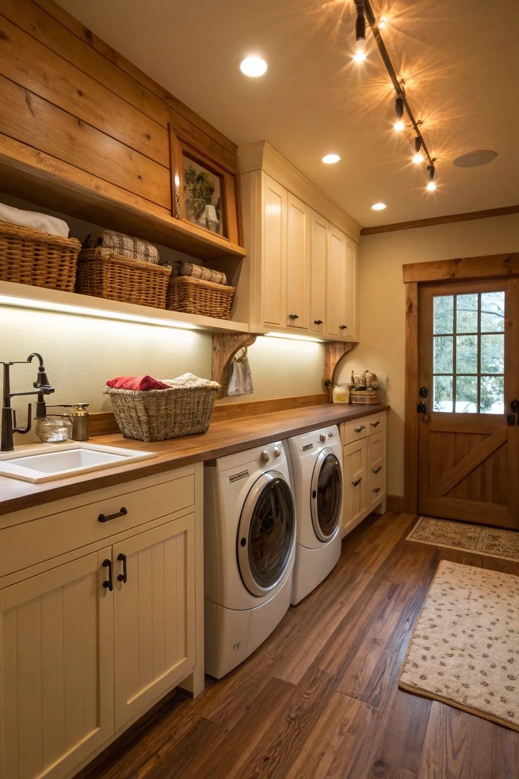 Wood block countertops add richness and functionality.
