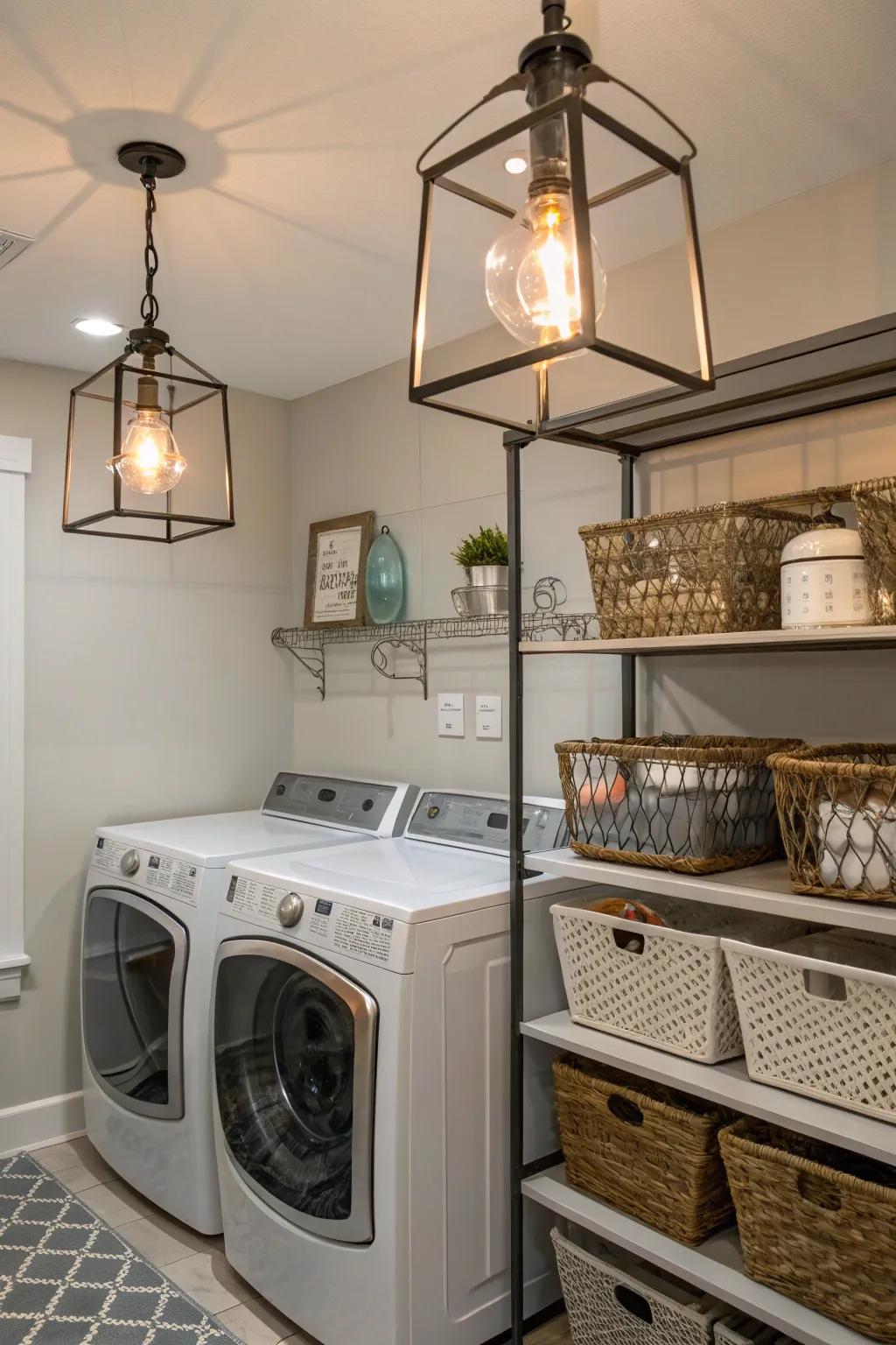 Combining materials in lighting fixtures introduces texture and interest.