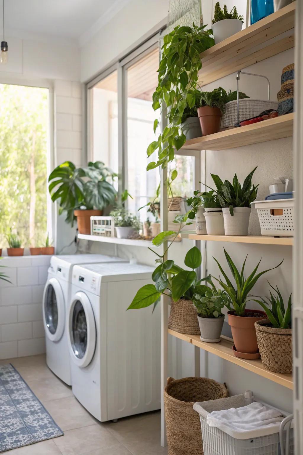Bring vibrancy to your laundry area using plants.