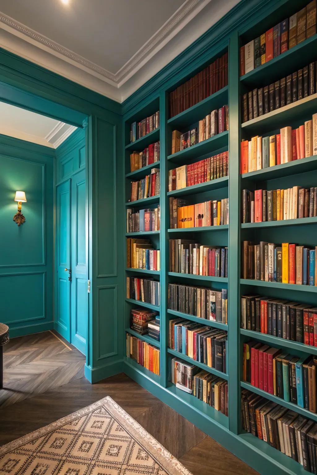 A colorful library featuring a vibrant color scheme that highlights your collection.