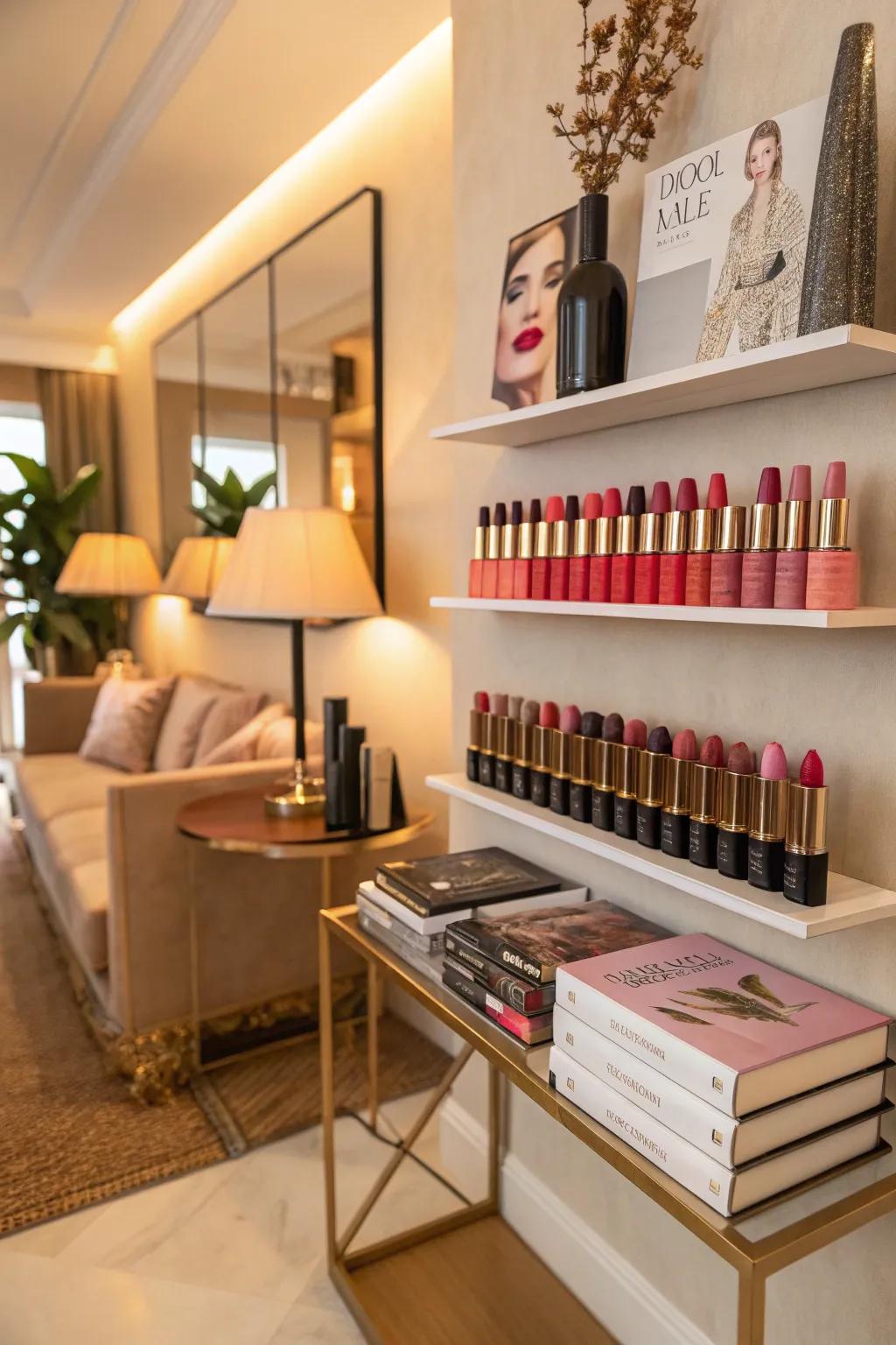 Showcase your lipstick collection as decor.