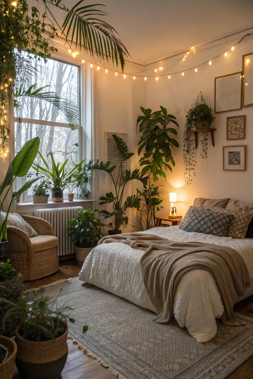 Indoor plants bring vibrancy and a hint of nature to the interior.